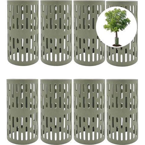 Lot de 8 Protections de Tronc d'arbre en Plastique avec 20 Attaches à Fermeture éclair, Taille réglable, Housse de Protection Contre Les écorces de Plantes en Maille Durable (1/5)