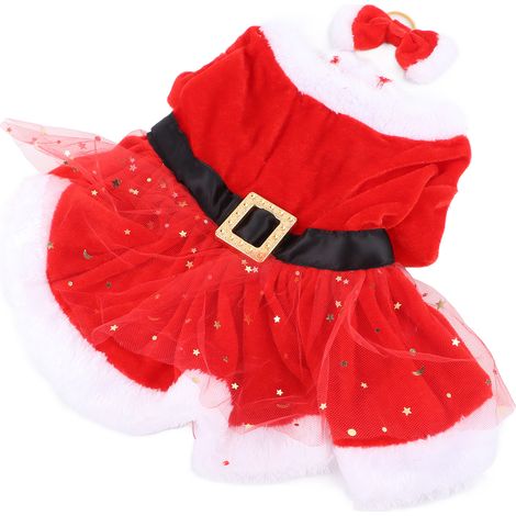 Weihnachtskostüm für Haustiere, Weihnachtsmann, Hund, Katze, weihnachtliche Partykleidung mit Schleifenmütze, lustig und niedlich (1/5)
