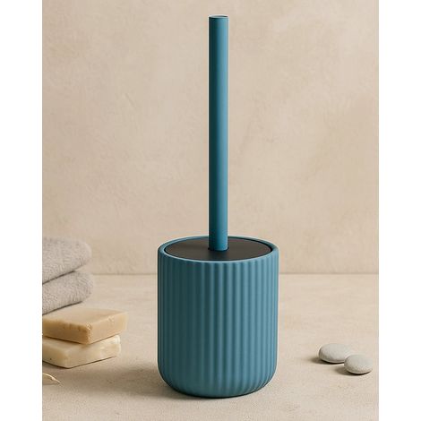 Portascopino wc a pavimento in ceramica blu pastello color