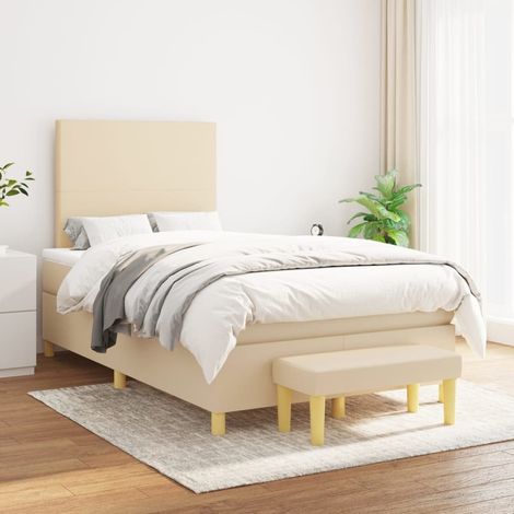 Lit adulte,Lit avec Sommier et Matelas confortable pour Chambre,Ensemble Lit à sommier tapissier Crème 120x200 cm Tissu -BVN12489 (1/5)