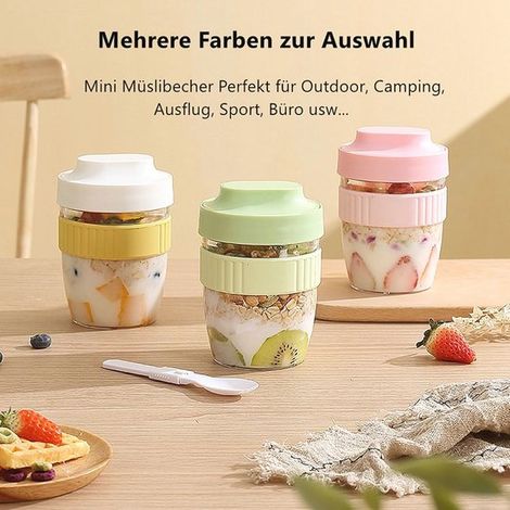 Tazza di muesli da 480 ml a prova di perdite, da asporto con cucchiaio - tazza da asporto per insalata - contenitore per porridge di avena overnight e frutta - portapranzo - porridge di yogurt e latte (1/4)