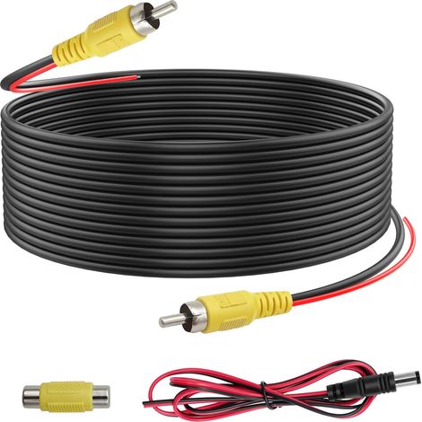 10m Câble RCA Video Jack Audio Caméra de Recul Double Blindage,Câble D'extension avec Adaptateur RCA Femelle Femelle et 1.2M DC Câble D'alimentation, pour Connexion Moniteur et Caméra de Recu (1/5)
