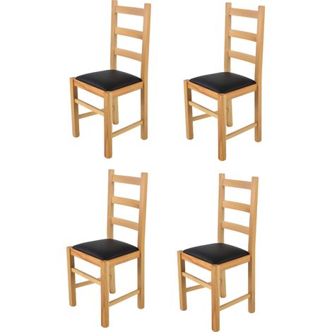 Tommychairs - Set 4 sedie modello Rustica per cucina bar e sala da pranzo, robusta struttura in legno di faggio color naturale e seduta rivestita in pelle artificiale colore nero
