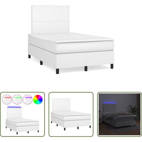 Sommier tapissier - Sommier à lattes de lit matelas LED blanc 120x190 cm similicuir (1/5)