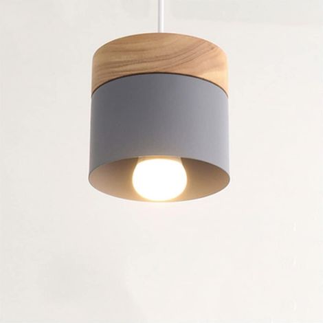 E27 Moderne Vintage-Pendelleuchte, Industrielle Deckenleuchte, Pendelleuchte aus Metall und Holz, Kreative Kronleuchter-Deckenleuchte für Wohn- und Schlafzimmer (Grau)
