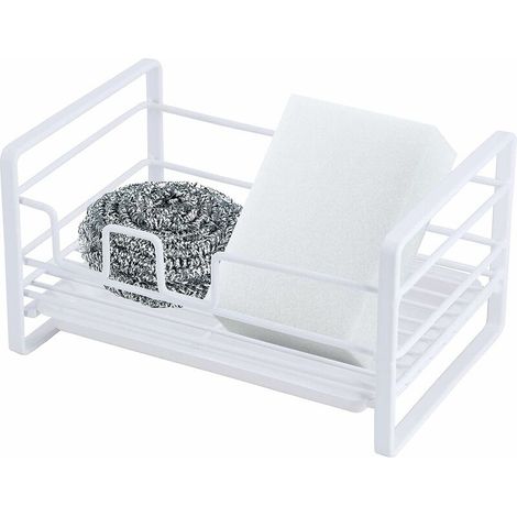 Porte éponge évier Cuisine, Organisateur D'évier avec Bac de Vidange Amovible, Savon Égouttoir Rack Évier Panier de Rangement pour Salle De Bains et Cuisine(Blanc) (1/5)
