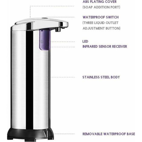 Distributeur Savon - Induction Inox - Automatique Électrique - Pour Mains ou Téléphone - 250 ml (1/4)
