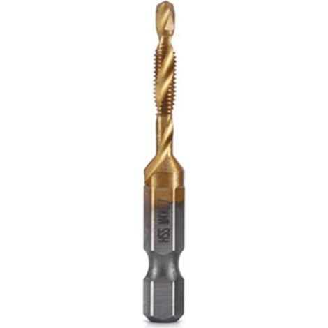Taraud métrique M4x0,7 mm à queue hexagonale en acier rapide plaqué titane, outil de taraudage composé pour machines à vis et chanfreinage ouvert (1/5)