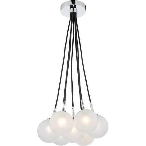 Elpis Suspension à 7 ampoules en chrome poli avec globes en verre opale (1/5)