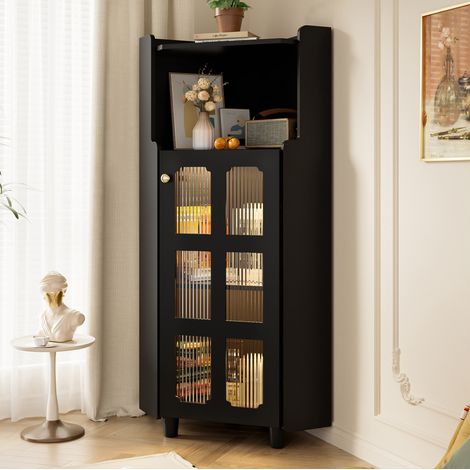 Armario esquinero con LED, 63,5 x 124 cm, negro, MDF OKMYHOME (1/5)