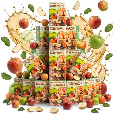 25 cartones de zumo de manzana 100% prensado, cesta de 5 litros con manzanas.