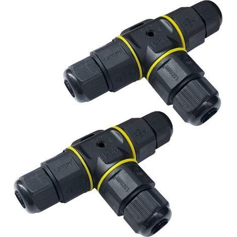2Pcs Premium Junction Boxes T-Shape 4~9mm (Black, PA66), 3 Pin Cable Connector, IP68 Waterproof Connector, Outdoor Electrical Enclosure Connectors (1/5)