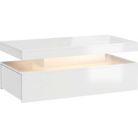 Table basse LED blanche haute brillance avec 2 tiroirs et éclairage RGB intégré (1/5)