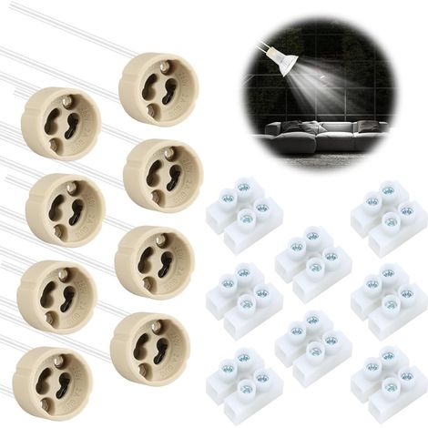 8Pcs Douille GU10 pour lampes LED et Halogènes, Support de Lampe en Céramique 230V pour luminaires LED avec Câble en Silicone, Installation Facile et Sécurisée (1/5)