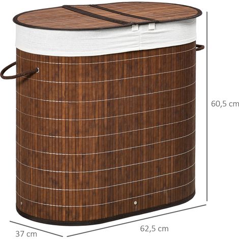 Panier à linge en bambou, capacité 100 L, 2 compartiments, 62,5 x 37 x 60,5 cm, marron (1/5)