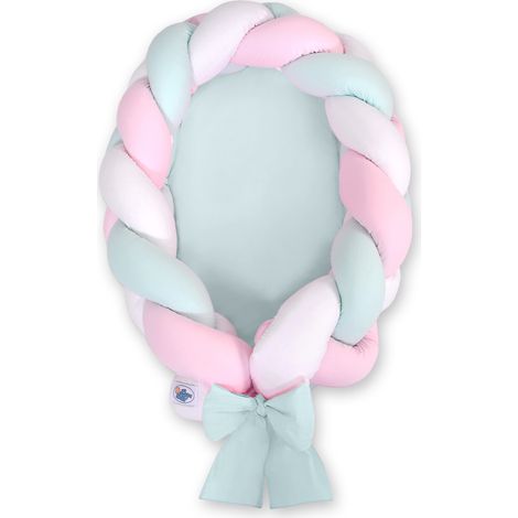 Capullo trenzado para bebé 2 en 1: blanco, rosa y menta (1/2)