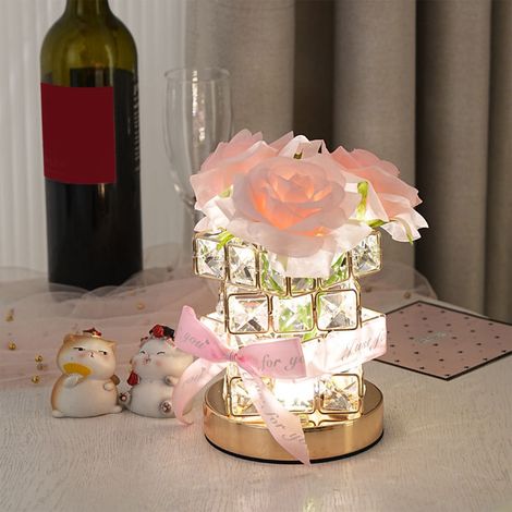 Lampe Décorative Fleurs - Lampe de Table LED avec Prise USB - Lumière Ambiante pour Chambre à Coucher Salon Fête - 12 x 15 x 20 cm - 1 Pièce (1/5)
