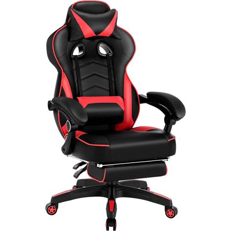 WOLTU Poltrona Sedia Gaming ufficio PU reclinabile con poggiapiedi Collo Cuscino Rosso (1/5)