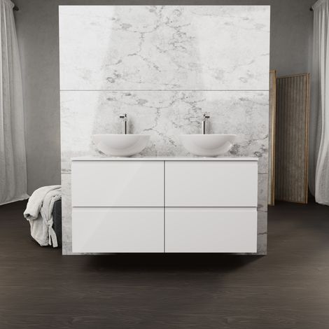 Inda - Mobile bagno L.120 con doppio lavabo in appoggio / Bianco