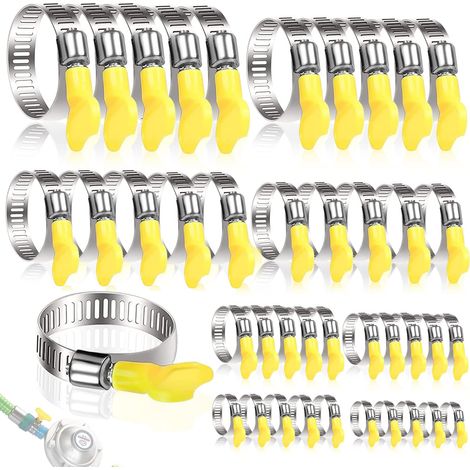 40 Pièces Collier Serrage Inox, 8-44mm Réglable Collier Durite avec ÉcrouPapillon Jaune pour Tuyau de Piscine Tuyau à Gaz D'arrosage Robinet Machines à Laver etc (8 tailles) (1/5)