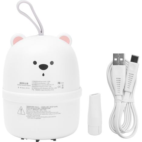 Aspirateur de Bureau Mini USB Rechargeable pour Enfants Portable en Forme d'Ours Blanc (1/5)