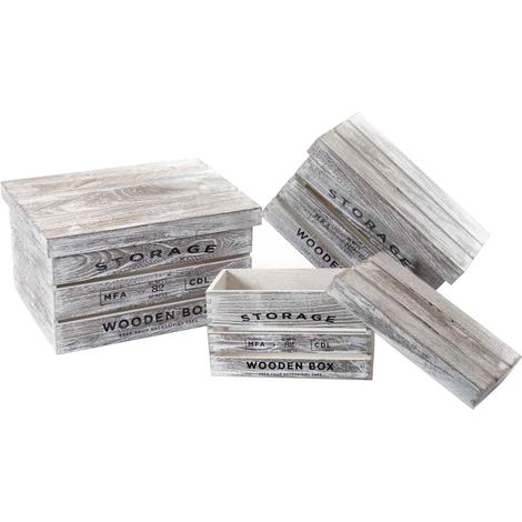 MAURY'S SET 3 CASSETTE IN LEGNO ANTICATO CON COPERCHIO IN MISURE DIFFERENTI (1/2)