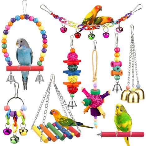 Bird Toys with Colorful Ladder, Hammock, Cage, Perch and Hanging Chew Accessories for Parrot, Parakeet, Cockatiel, Lovebird (1/5)