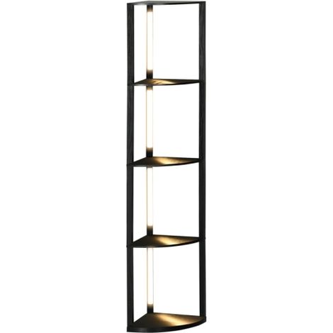 Lampadaire LED avec 4 étagères, culot E27, 24 W, 3 couleurs de lumière, pour salon ou chambre à coucher, noir (1/5)