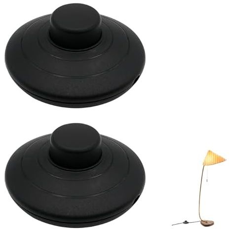 2 x Round Foot Switches, 2A/250V 2 Wires In-Line Push Switch with Self-Locking Push Button Replacement and Repair for Street Lights and Small Appliances or Lamps (Black) (1/5)