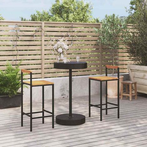 Ensemble de bar jardin 3 pcs-Bar d'extérieur noir poly rotin/bois massif acacia 142969 (1/5)
