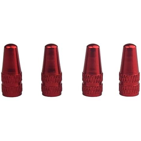 BEBUSINGOTO Fahrradventiladapter, Fahrradzubehör, 4er-Pack Reifenventilkappen, Reifenkappen aus Aluminiumlegierung, rote Luftstaubabdeckungen (1/3)
