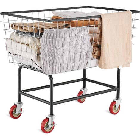 Buanderie, chambre ou salle de bain, chariot à linge mobile 158 L avec panier en fil métallique et roulettes (1/5)
