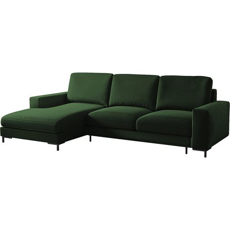 Selsey MOKPEO - Ecksofa mit Schlaffunktion, Bettkasten und schwarzen Füßen, 244 cm breit (Veloursbezug Flaschengrün, Ottomane links) (1/5)