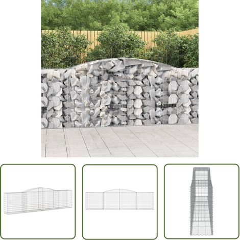 The Living Store Panier de gabions arqué 400x50x100/120 cm Fer galvanisé - Paniers De Gabions - Mur De Gabions - Clôture Végétale - Décoration Jardin - Barrieres Jardin (1/5)