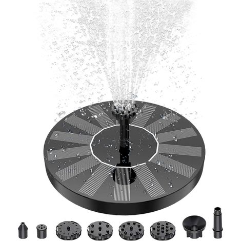 Toivize-Pompe Fontaine Solaire Flottante - 1.5W Moteur Brushless - 6 Buses Réglables pour Jardin Bassin Oiseaux Noir ABS (1/5)