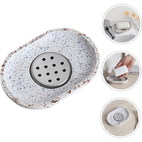 Porte-savon en terrazzo avec égouttoir en acier inoxydable, beige, porte-savon, pierre naturelle, beige pour salle de bain, lavabo et cuisine - Conception avec égouttoir pour éviers de cuisine et plan (1/5)
