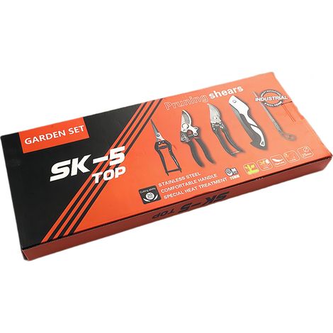 Kit 5 outils de jardinage domestique, trousse complète avec sécateurs et scie pliable pour la taille et le jardinage (1/5)