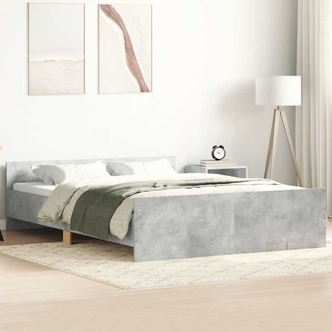 Cadre de lit en bois d'ingénierie gris béton 120x200 cm avec sommier (1/4)