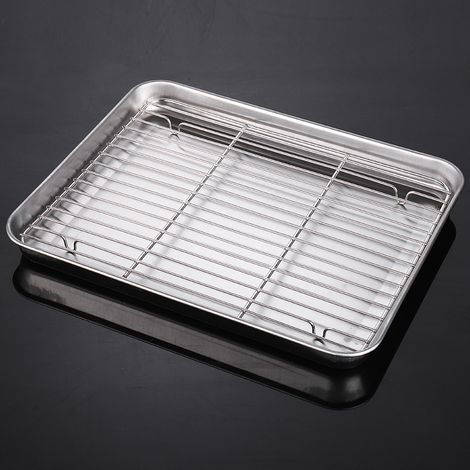 Plateau de drainage en acier inoxydable, plateau rectangulaire, barbecue haut de gamme, assiette pour étal (Grand, plateau 430 + étagère 304) (1/5)
