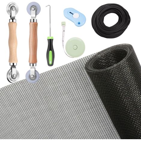 Kit de réparation d'écran et de porte moustiquaire de 122 x 299,7 cm - Maille en fibre de verre anthracite avec outil de roulement, crochet, règle, cutter, cannelure - Écran de fenêtre et moustiquaire (1/5)