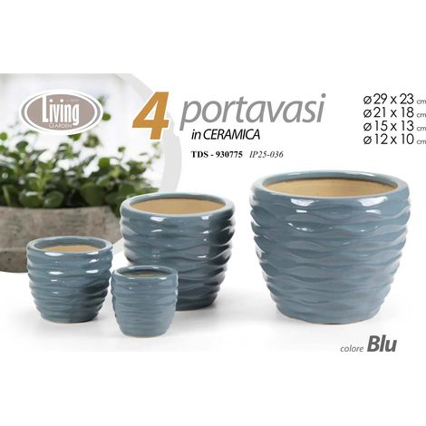 Set de 4 cachepots en céramique bleue Ø29/21/15/12 cm