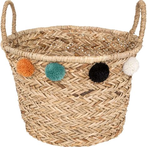Panier en roseau avec pompons multicolores LIVI (1/4)
