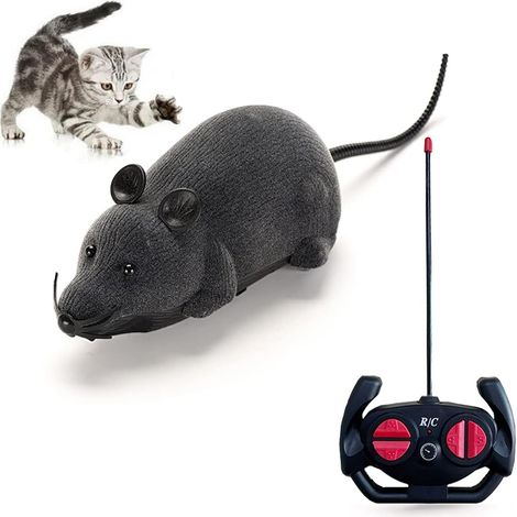 Souris factice télécommandée réaliste pour chat, jouet interactif avec roue d'exercice, sans fil, pour faire des farces et des tours effrayants (gris) (1/4)