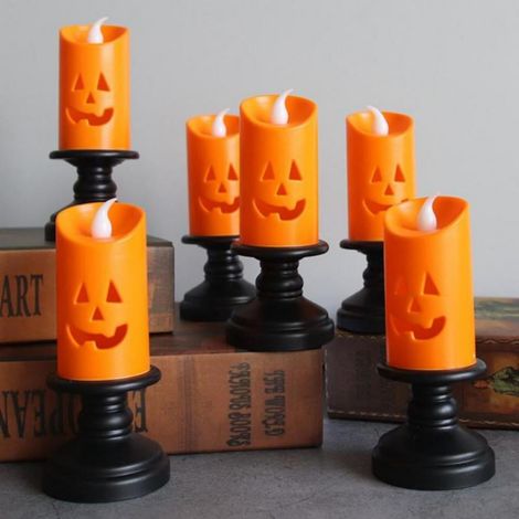 Bougie Led - Bougie Électrique Sans Fumée - Décor de Table Automne Halloween - Hauteur 12 cm - Alimentation Piles - Couleur Orange - Lot de 6 (1/5)
