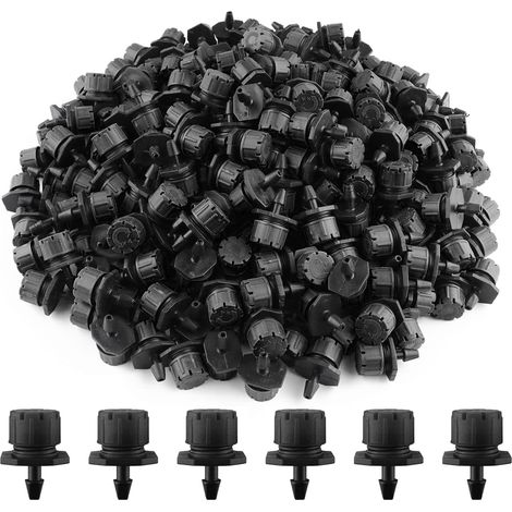 Packung mit 200 verstellbaren 6,35-mm-Tropfern für die Bewässerung, universelles Tropfbewässerungssystem, verstopfungsfreie Sprinkler für Gartenbedarf (Schwarz)