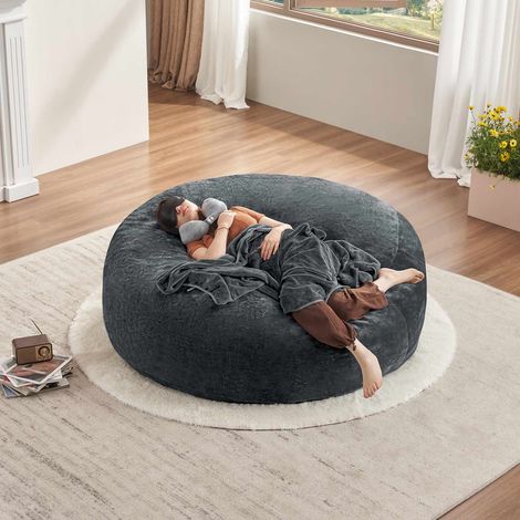 Pouf poire géant pour adultes – gris foncé – 150×150×60 cm – Confort ergonomique pour intérieur – confortable et polyvalent – souple, idéal chambre, balcon et intérieur (1/5)
