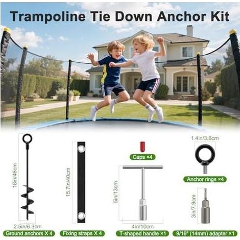 Piquets de Trampoline, 4 Pack Ancrages Sol Résistants avec Ceintures Sécurité, Accessoires Trampoline Anti-Vents Forts, pour Camping, Trampolines, Abris,Balançoires,Cabanons - (1/5)