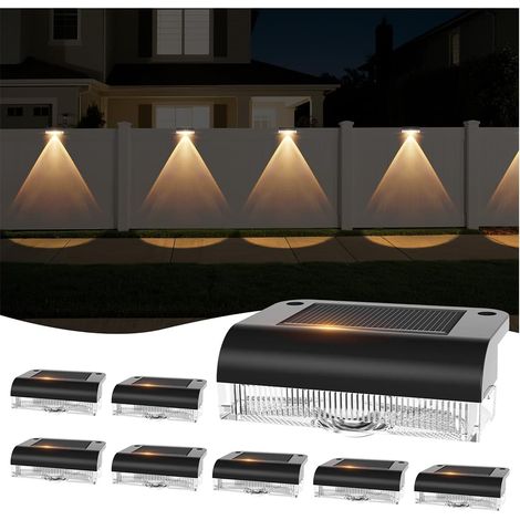 Applique Murale Solaire d'extérieur, 8 Pièces Lampe Solar LED Extérieur Jardin, Lumières de Clôture Solaires, Lampe Murale Solaire Pour Escaliers, Marches, Clôtures, Rampes, Cour, Terrasse