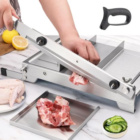 Trancheuse Manuelle Viande Congelée, 27cm Double Lames  Épaisseur Réglable 0-57mm, Acier Inoxydable, Machine de Découpe de Viande Congelée, pour Côtes, Agneau, Porc, Bœuf, Légumes (1/5)