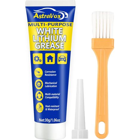 Graisse blanche au lithium , lubrifiant multi-usages avec brosse pour charnières, roulements et engrenages, idéale pour l'automobile, la marine, l'industrie et la maison (1.06 oz) (1/5)